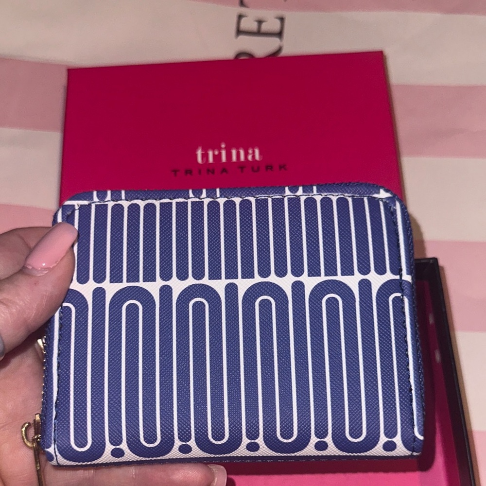 Trina Turk Geometric Blue and White Wallet